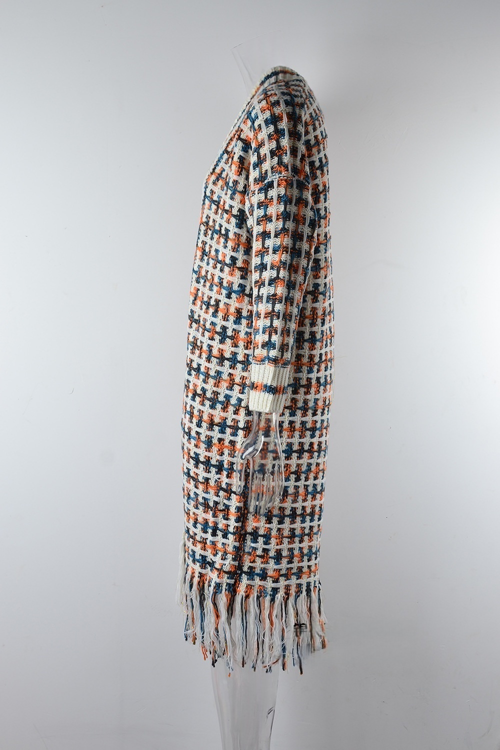 Elegant Colorful Long Cardigan Sweater Womens Large Size Knitted Sweater Coat